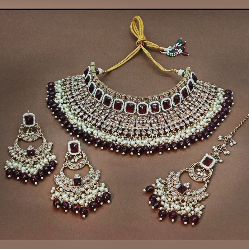 India Art Gold Plated Crystal Stone Choker Necklace Set
