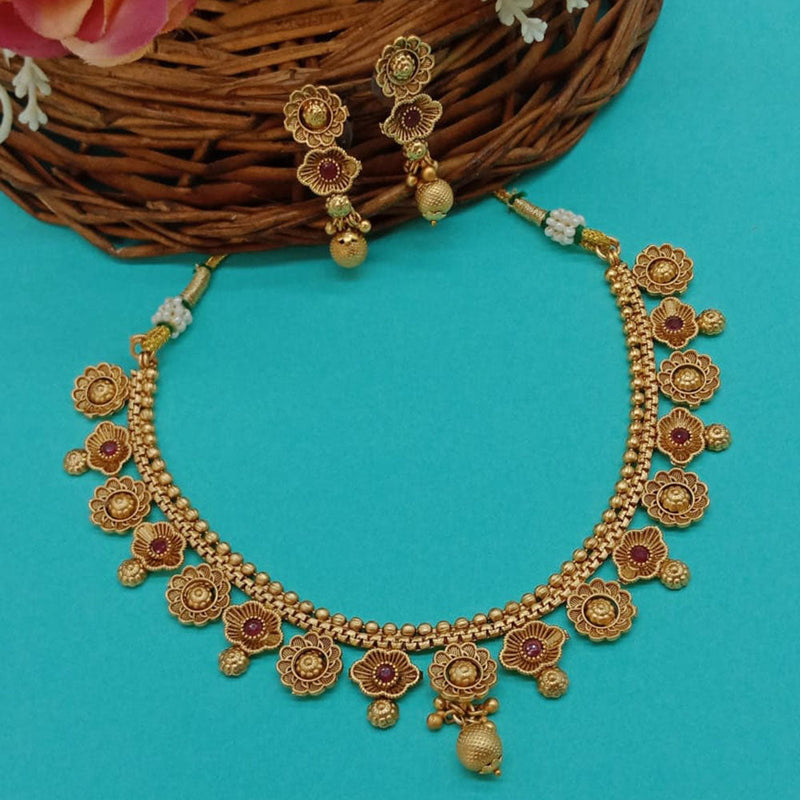 India Art Gold Plated Pota Stone Necklace Set