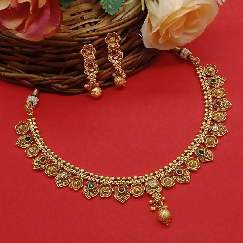 India Art Gold Plated Pota Stone Necklace Set