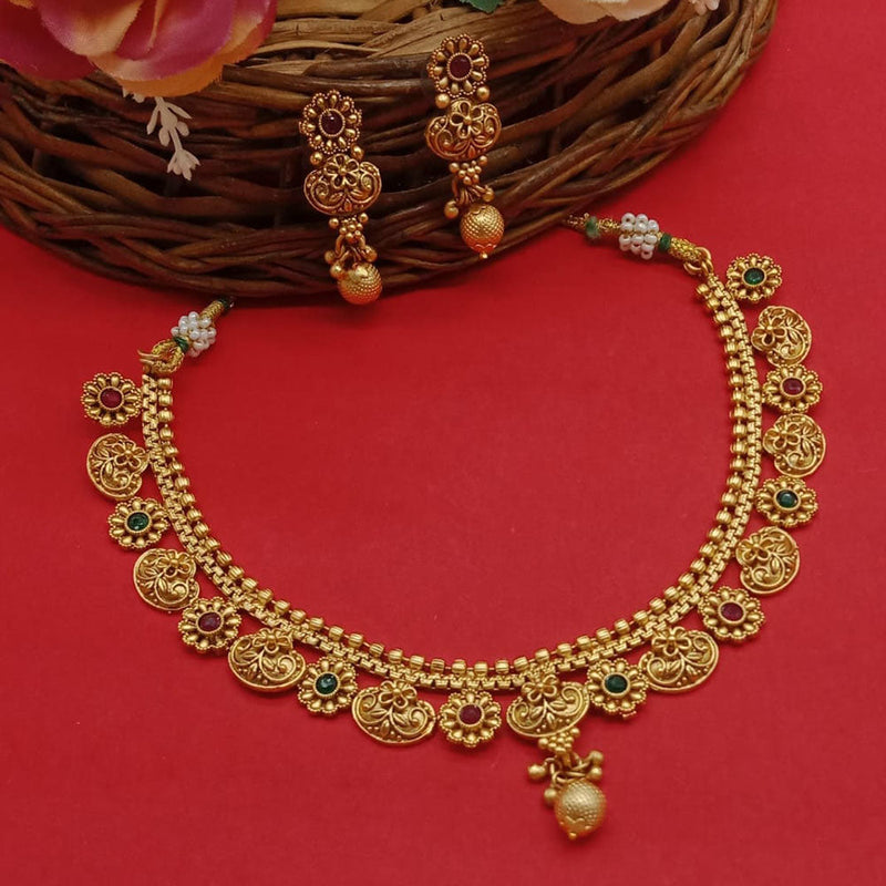 India Art Gold Plated Pota Stone Necklace Set