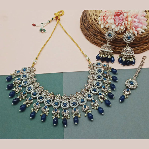 India Art Silver Plated Crystal Stone And Pearl Necklace Set
