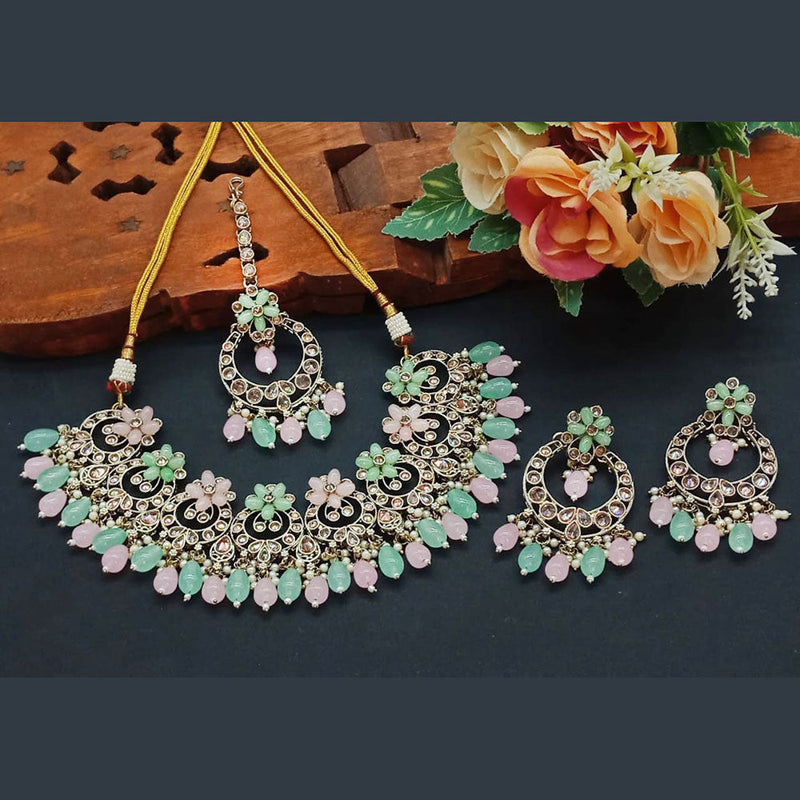 India Art Silver Plated Crystal Stone And Pearl Necklace Set