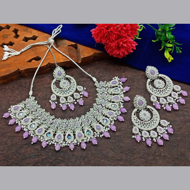 India Art Silver Plated Crystal Stone And Pearl Necklace Set