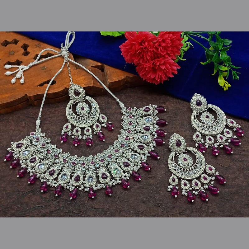 India Art Silver Plated Crystal Stone And Pearl Necklace Set