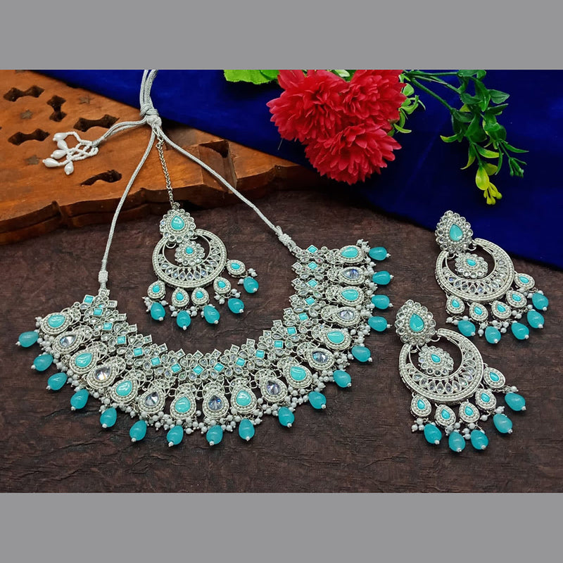 India Art Silver Plated Crystal Stone And Pearl Necklace Set