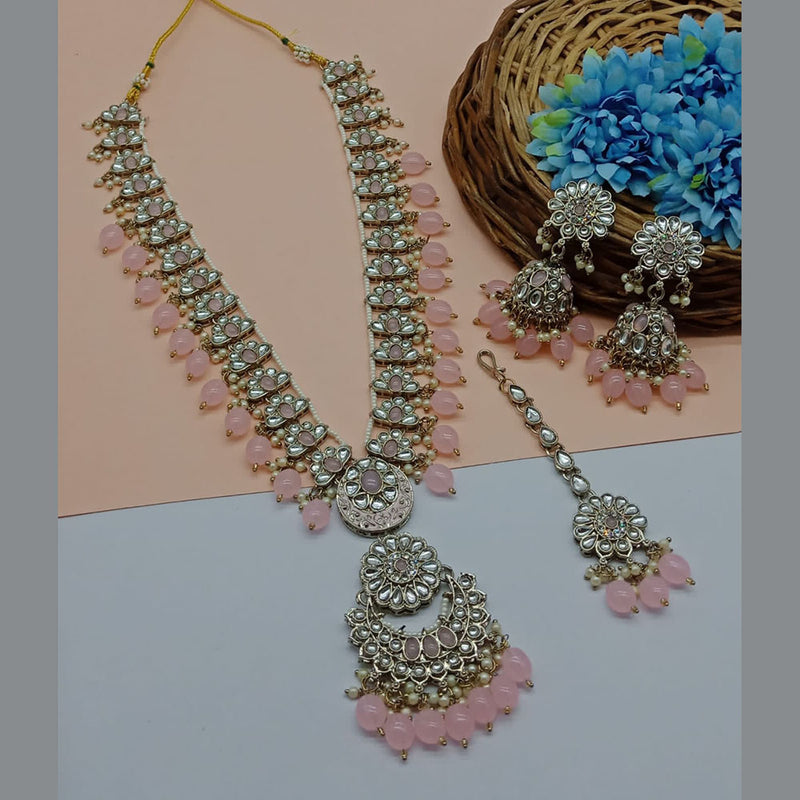 India Art Gold Plated Kundan Stone And Beads Long Necklace Set