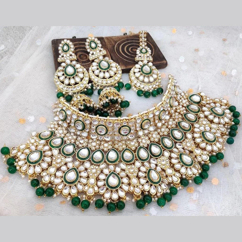 India Art Gold Plated Kundan and Beads Necklace Set