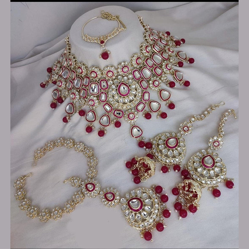 India Art Gold Plated Kundan and Beads Necklace Set