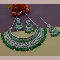 India Art Silver Plated Crystal Stone And Pearls Necklace Set