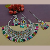 India Art Silver Plated Crystal Stone And Pearls Necklace Set