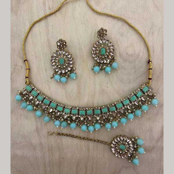 India Art Gold Plated Crystal Stone And Beads Necklace Set