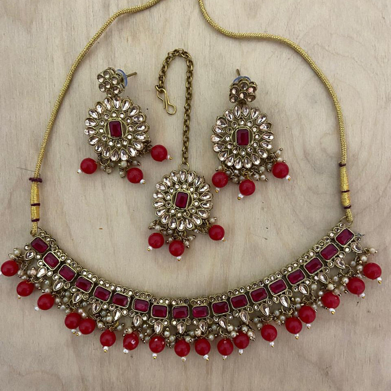 India Art Gold Plated Crystal Stone And Beads Necklace Set