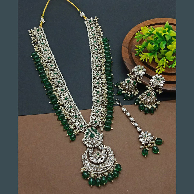 India Art Gold Plated Kundan Stone And Pearls Long Necklace Set