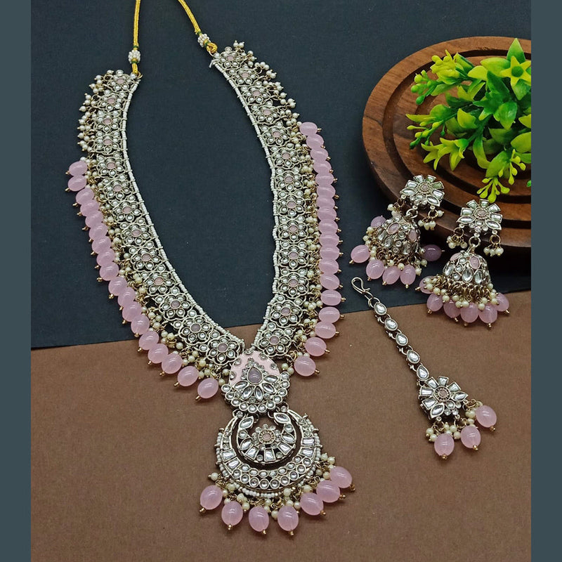 India Art Gold Plated Kundan Stone And Pearls Long Necklace Set