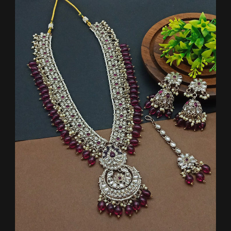 India Art Gold Plated Kundan Stone And Pearls Long Necklace Set