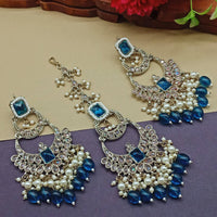 India Art Gold Plated Crystal Stone Earrings With Maangtikka