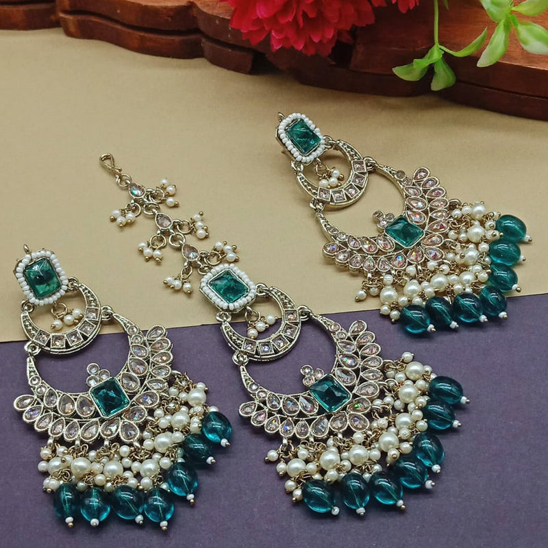 India Art Gold Plated Crystal Stone Earrings With Maangtikka