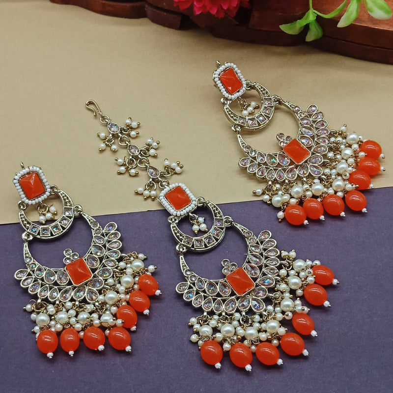 India Art Gold Plated Crystal Stone Earrings With Maangtikka