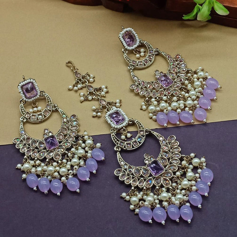 India Art Gold Plated Crystal Stone Earrings With Maangtikka