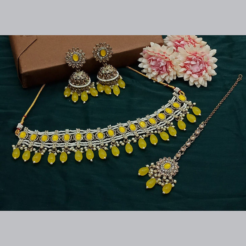 India Art Gold Plated Kundan Stone And Pearls Choker Necklace Set