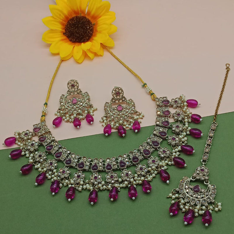 India Art Gold Plated Kundan Stone And Pearls Necklace Set