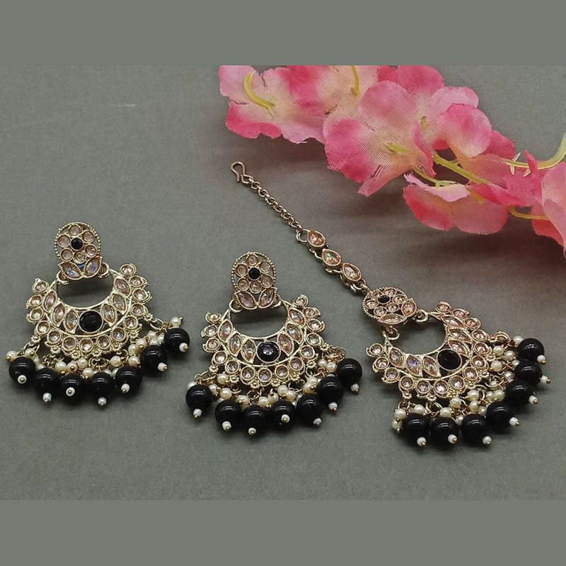 India Art Gold Plated Crystal Stone Earrings With Maangtikka