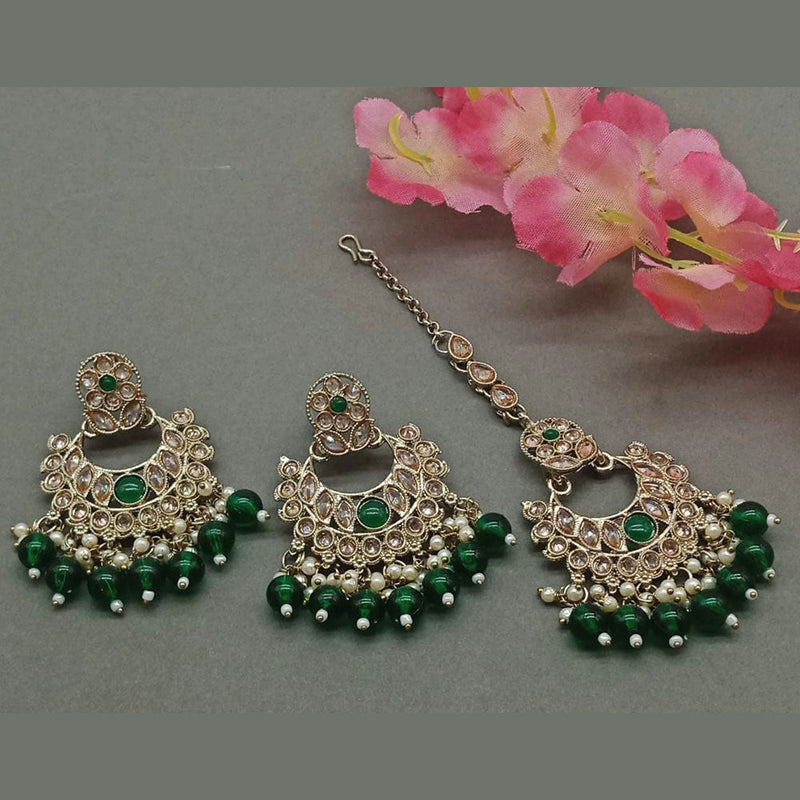 India Art Gold Plated Crystal Stone Earrings With Maangtikka