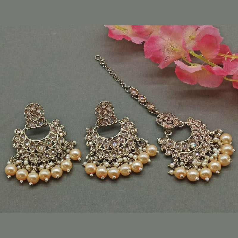 India Art Gold Plated Crystal Stone Earrings With Maangtikka