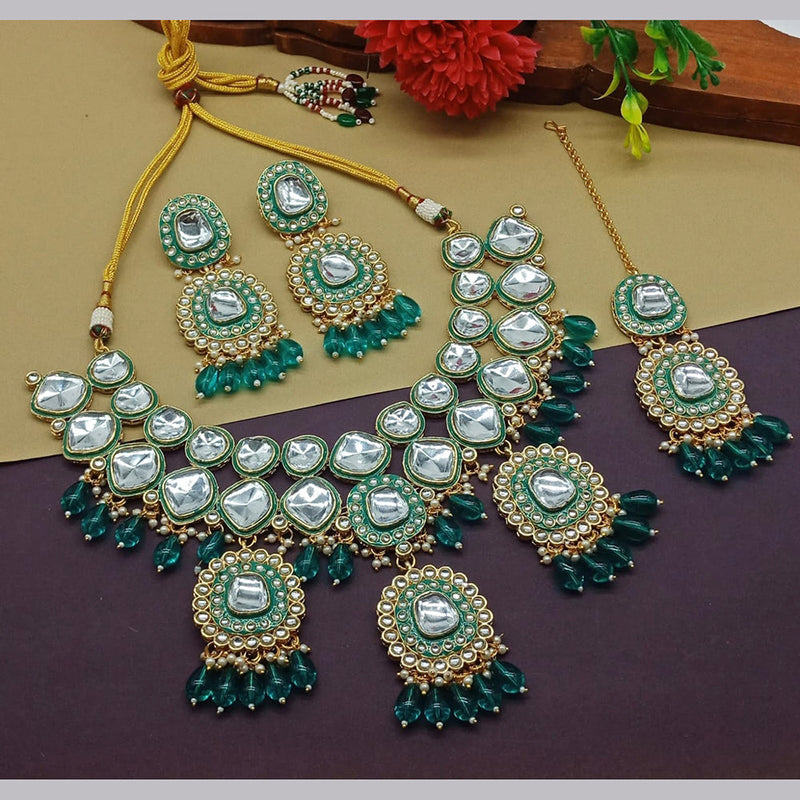 India Art Gold Plated Crystal Stone And Beads Necklace Set