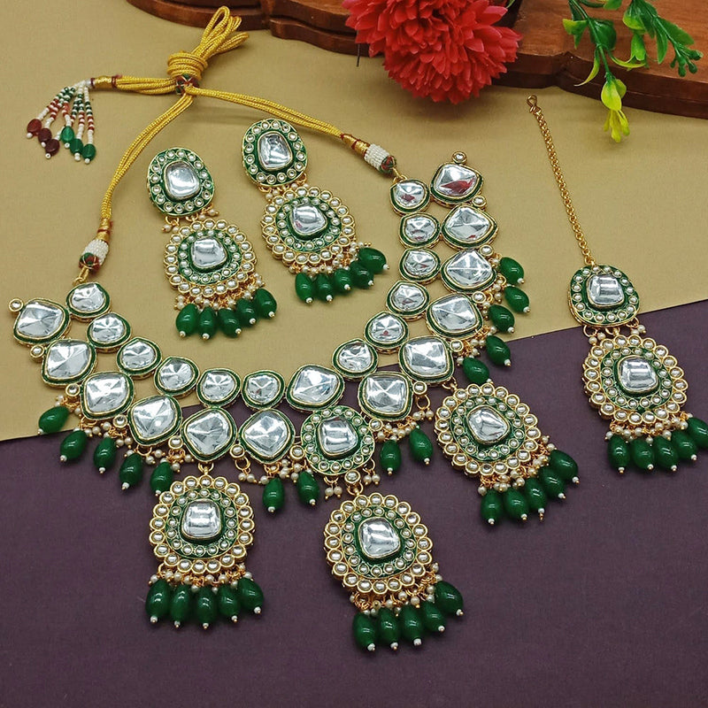 India Art Gold Plated Crystal Stone And Beads Necklace Set