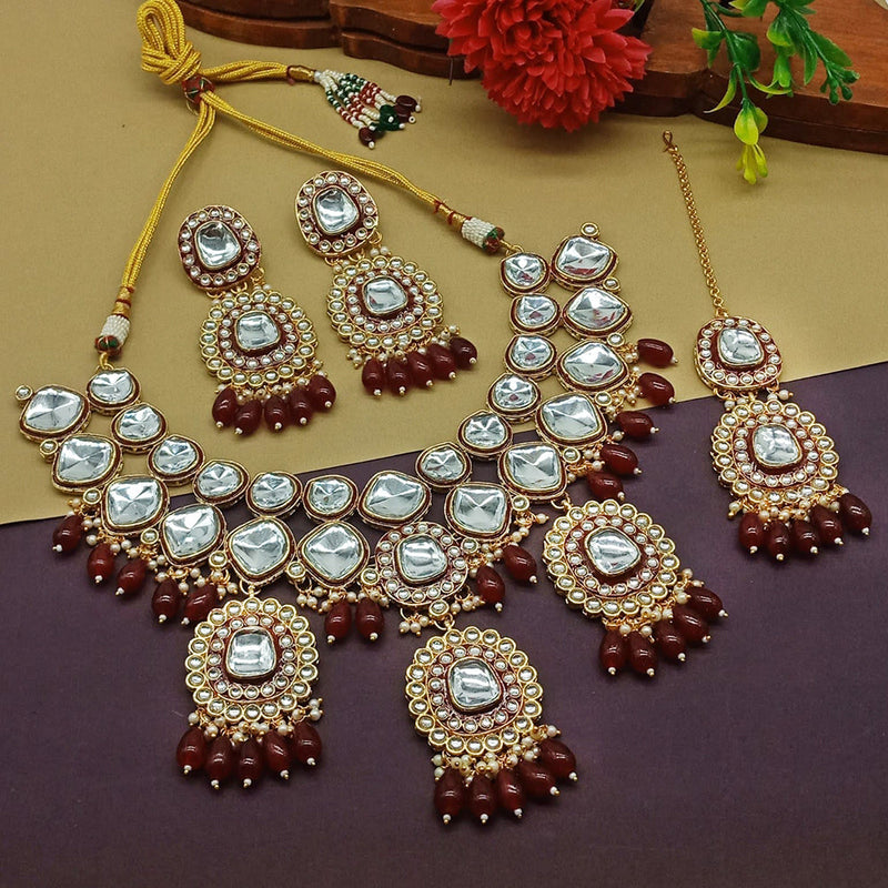 India Art Gold Plated Crystal Stone And Beads Necklace Set