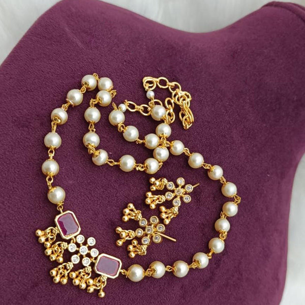 India Art Gold Plated Austrian Stone And Pearls Long Necklace Set