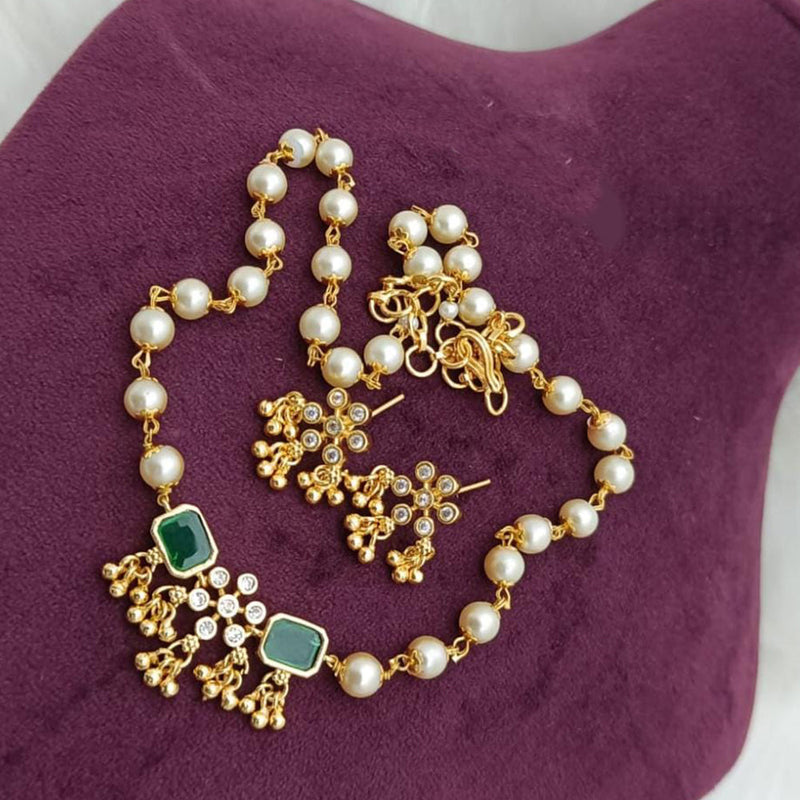 India Art Gold Plated Austrian Stone And Pearls Long Necklace Set