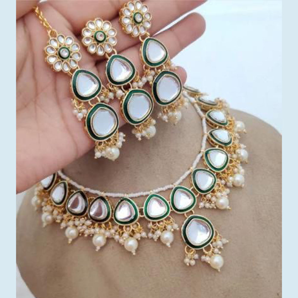 India Art Gold Plated Kundan Stone And Pearls Necklace Set