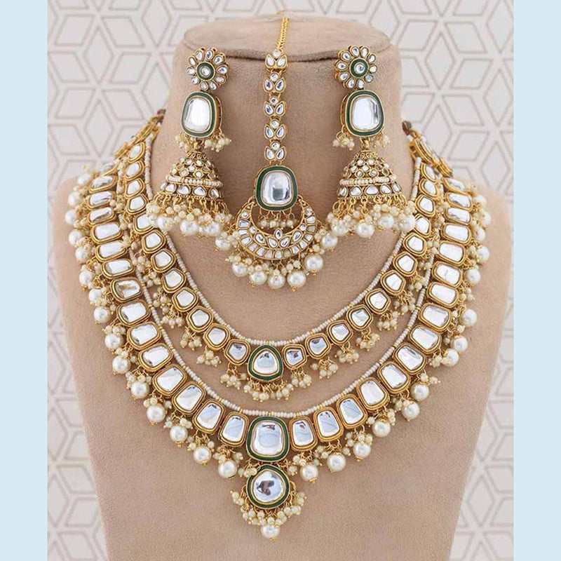 India Art Gold Plated Kundan Stone And Pearls Necklace Set