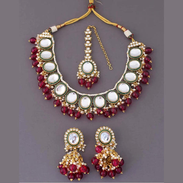 India Art Gold Plated Kundan Stone And Pearls Necklace Set