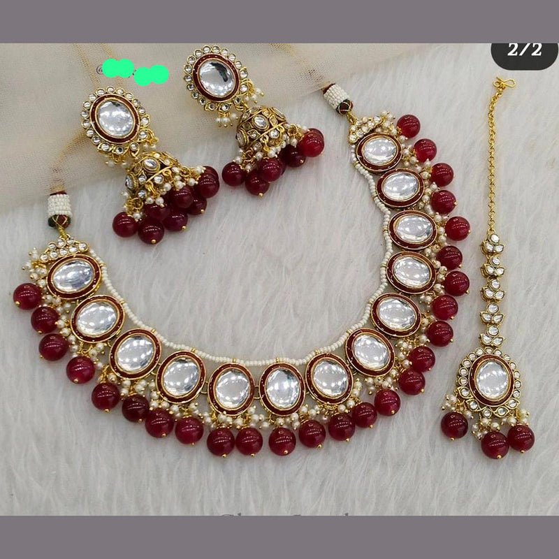 India Art Gold Plated Kundan Stone And Pearls Necklace Set