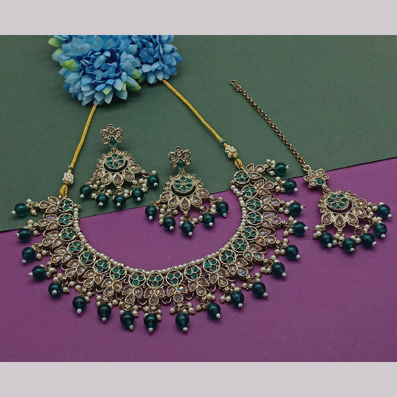 India Art Gold Plated Crystal Stone And Pearls Necklace Set