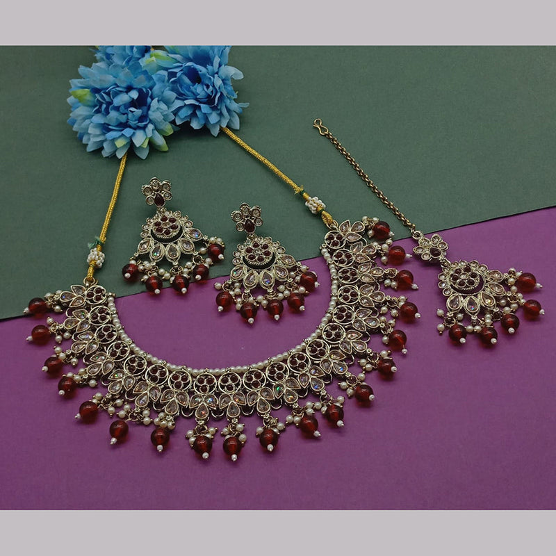 India Art Gold Plated Crystal Stone And Pearls Necklace Set