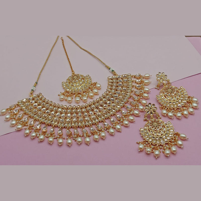 India Art Gold Plated Kundan Stone And Pearls Necklace Set