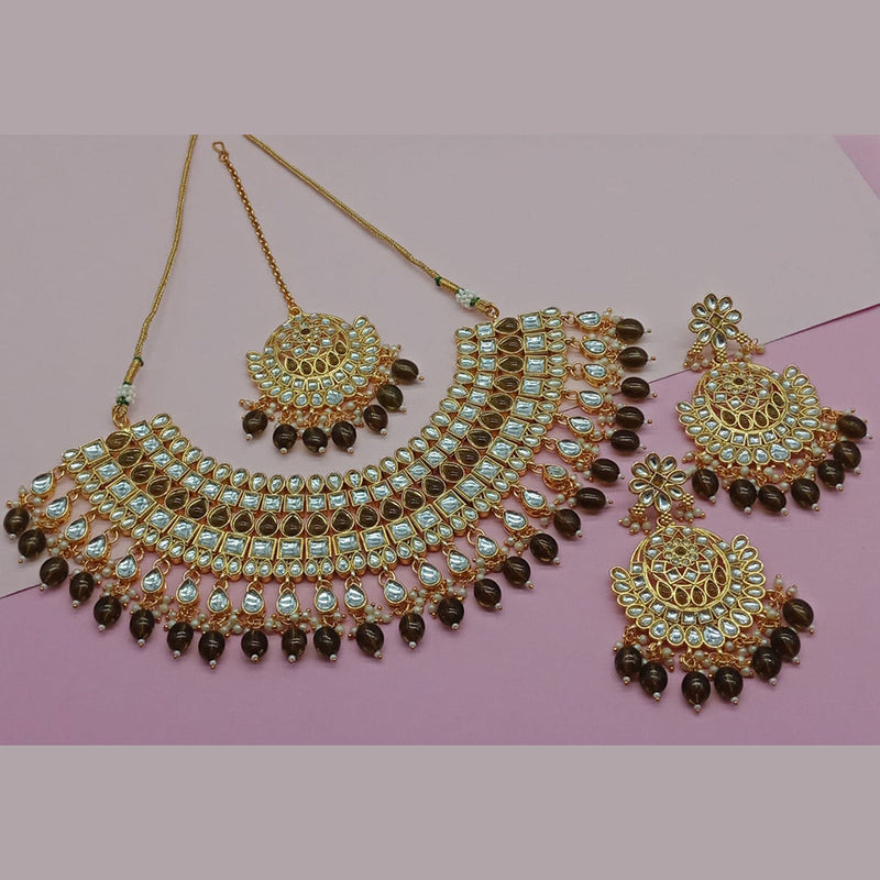 India Art Gold Plated Kundan Stone And Pearls Necklace Set