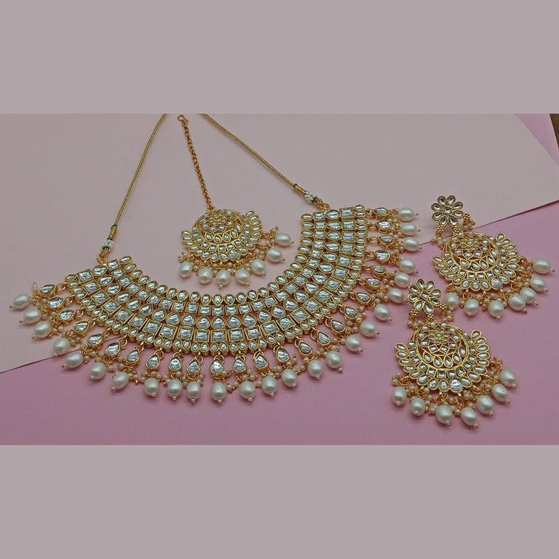 India Art Gold Plated Kundan Stone And Pearls Necklace Set