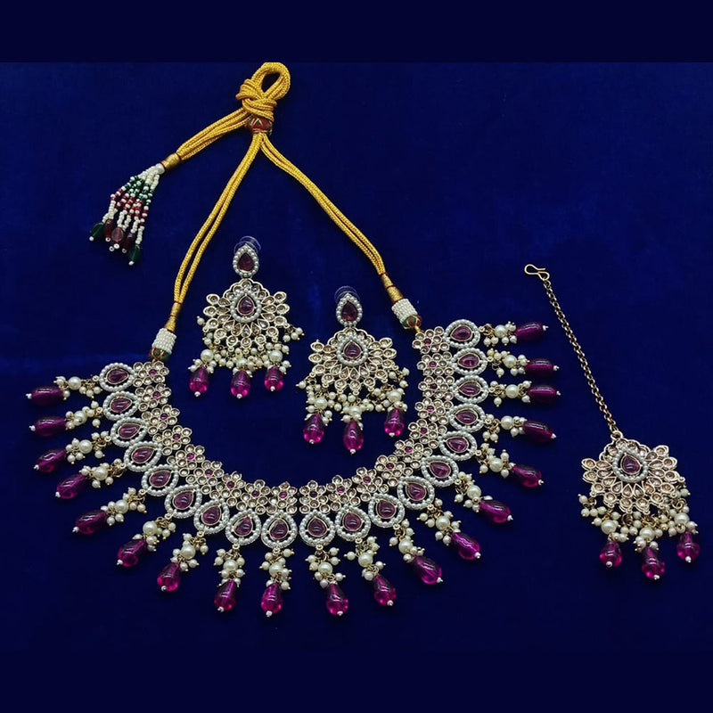 India Art Gold Plated Kundan Stone And Pearls Necklace Set