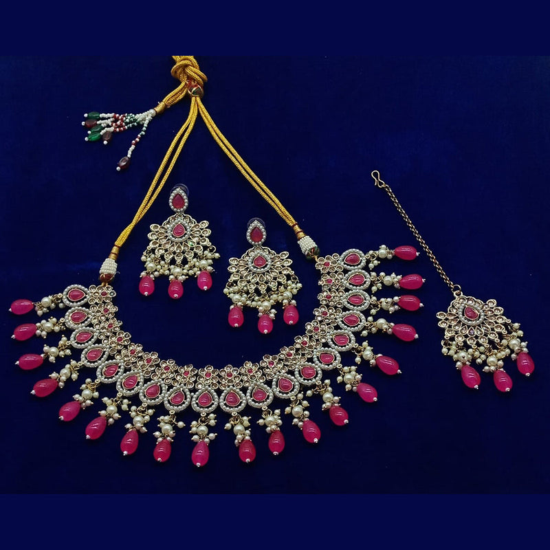 India Art Gold Plated Kundan Stone And Pearls Necklace Set