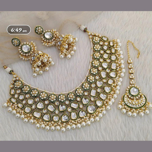 India Art Gold Plated Kundan Stone And Pearls Necklace Set