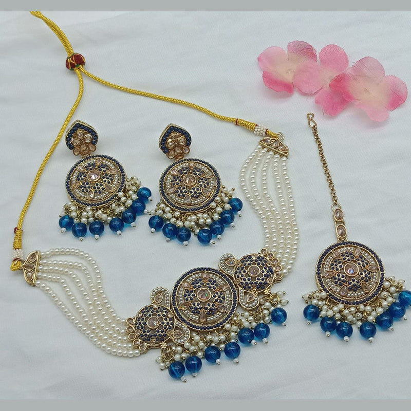 India Art Gold Plated Pearl Choker Necklace Set