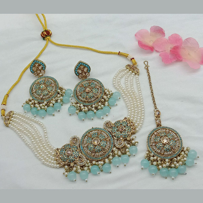 India Art Gold Plated Pearl Choker Necklace Set