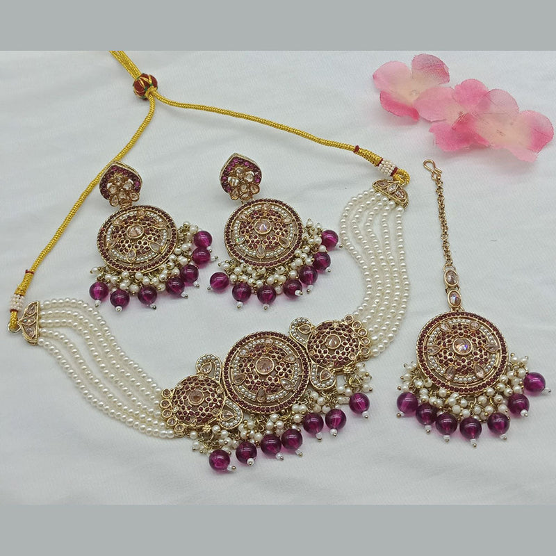 India Art Gold Plated Pearl Choker Necklace Set