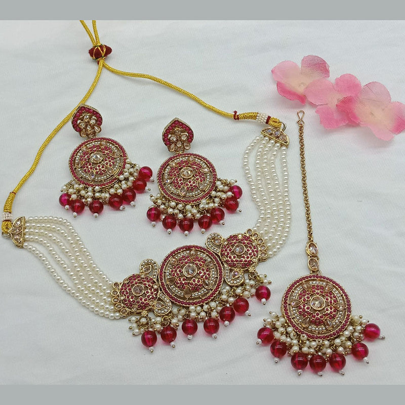 India Art Gold Plated Pearl Choker Necklace Set