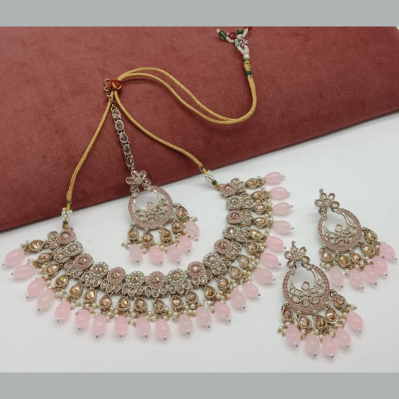 India Art Gold Plated Crystal Stone And Beads Necklace Set